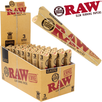RAW CLASSIC 3PK PRE-ROLL KING SIZE CONES 32BX