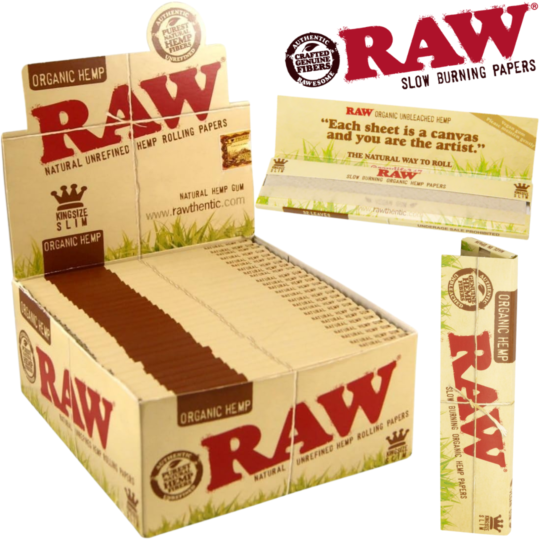 RAW ORGANIC HEMP KING SIZE SLIM ROLLING PAPERS 50BX