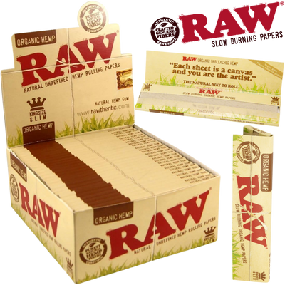 RAW ORGANIC HEMP KING SIZE SLIM ROLLING PAPERS 50BX