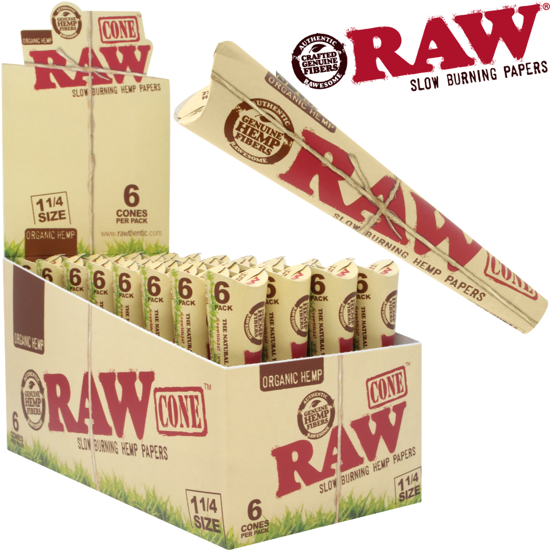 RAW ORGANIC 6PK PRE-ROLL 1 ¼ CONES 32BX