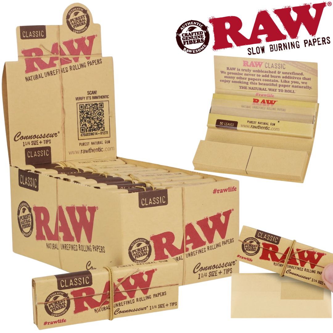 RAW CLASSIC CONNOISSEUR 1 ¼ ROLLING PAPERS WITH TIPS 24BX