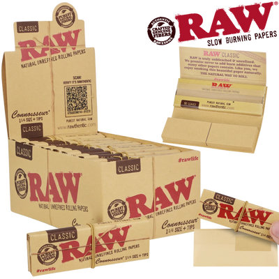 RAW CLASSIC CONNOISSEUR 1 ¼ ROLLING PAPERS WITH TIPS 24BX