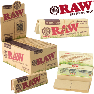 RAW ORGANIC CONNOISSEUR 1 ¼ ROLLING PAPERS WITH TIPS 24BX
