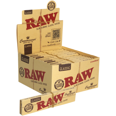 RAW Classic King Size Connoisseur with Tips Rolling Papers 24bx