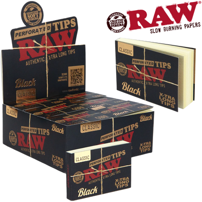 RAW BLACK CLASSIC EXTRA LONG PERFORATED TIPS 36BX