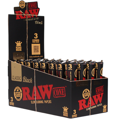 RAW Black 1 ¼ Triangle Scoop Cones 6pk 30bx