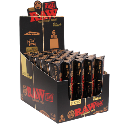 RAW Black 1 ¼ Triangle Scoop Cones 6pk 30bx