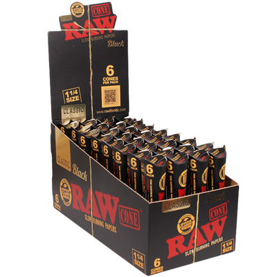 RAW Black Classic 1 ¼ 6pk Cones 32bx