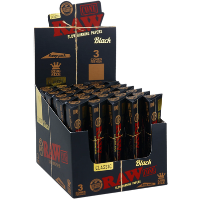 RAW Black King Size Triangle Scoop Cones 3pk 30bx