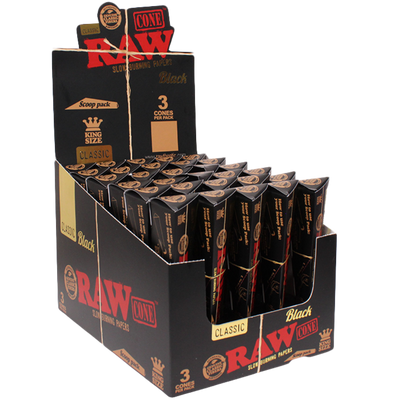 RAW Black King Size Triangle Scoop Cones 3pk 30bx