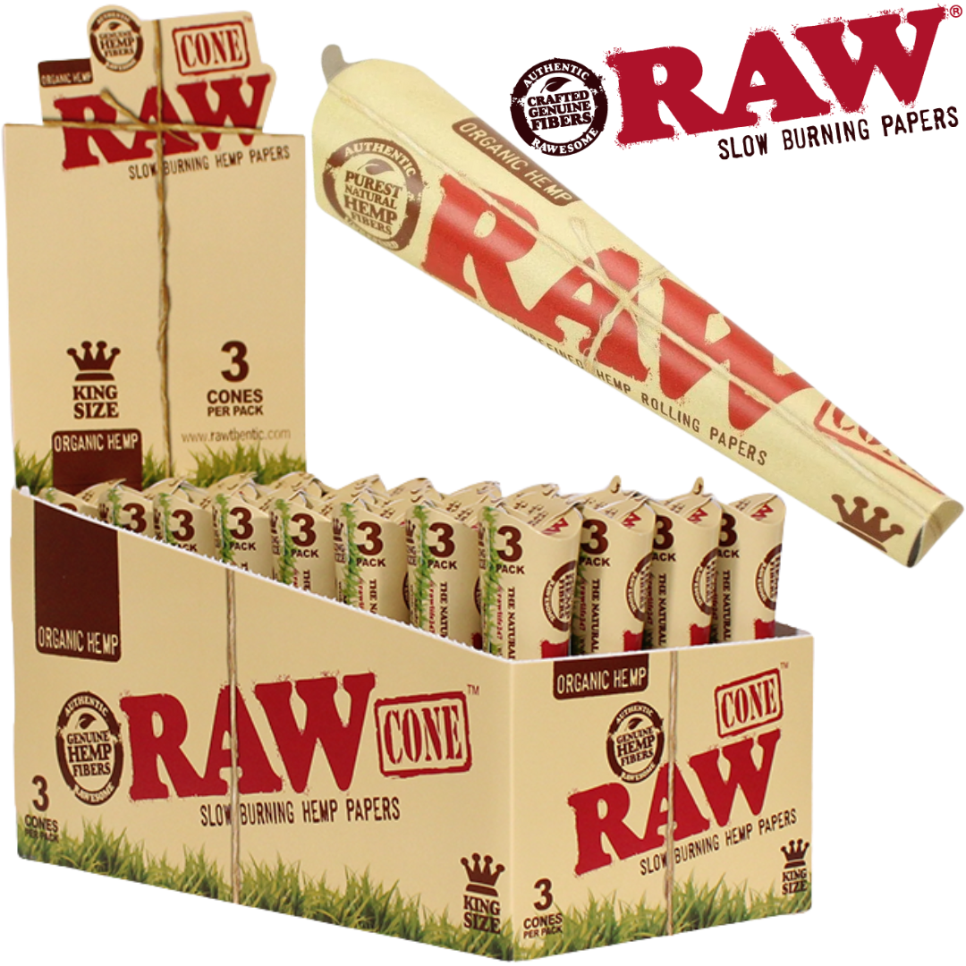 RAW ORGANIC 3PK PRE-ROLL KING SIZE CONES 32BX