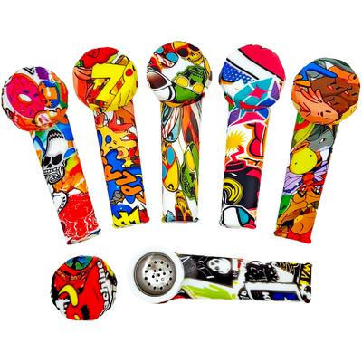 3.5″ Silicone Decal Hand Pipe w/ Metal Bowl & Lid – 20ct Display