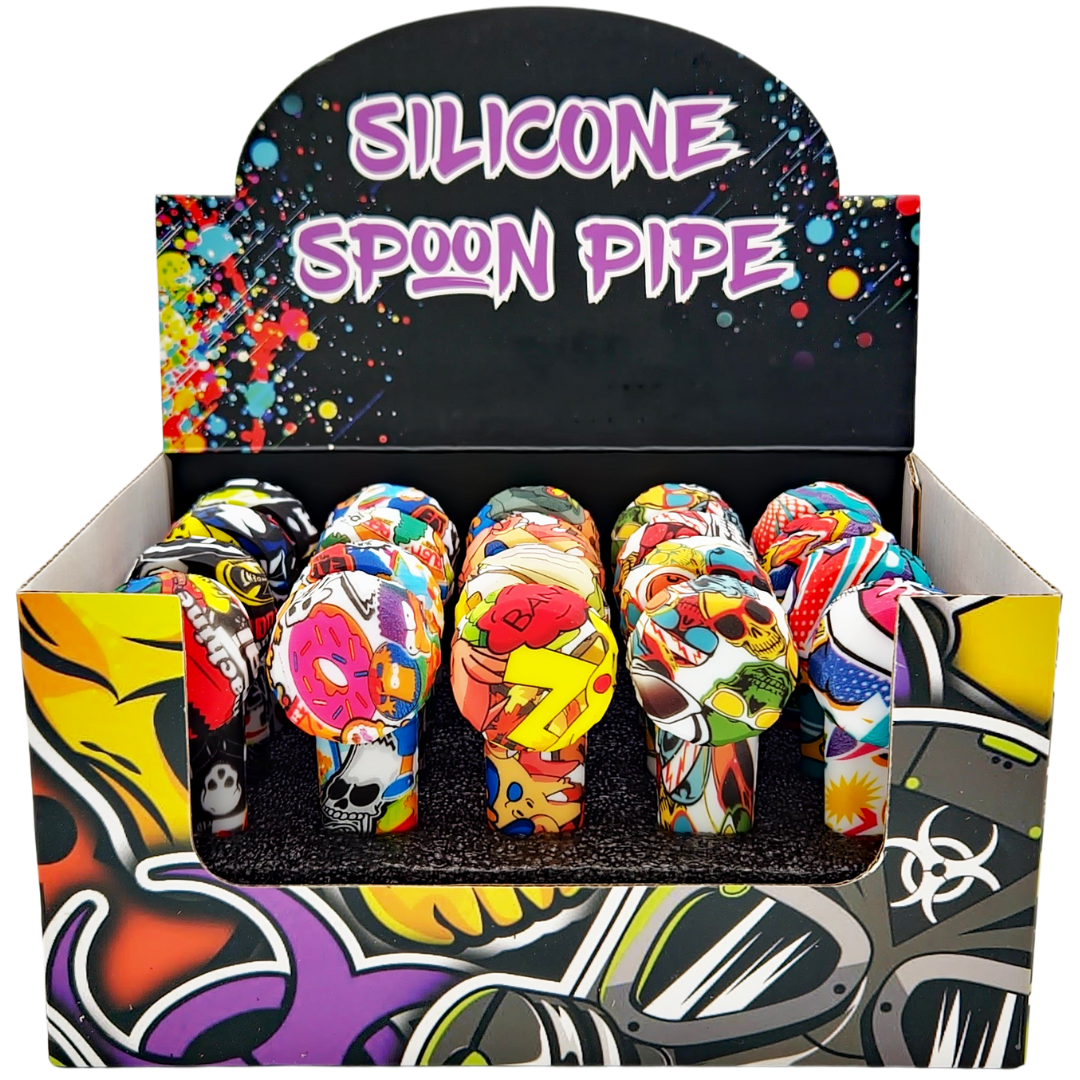 3.5″ SILICONE DECAL HAND PIPE W/ METAL BOWL & LID – 20CT DISPLAY
