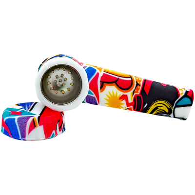 3.5″ Silicone Decal Hand Pipe w/ Metal Bowl & Lid – 20ct Display