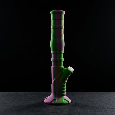 13" Silicone Bent Breakaway Straight Suction Bong in Green Pink