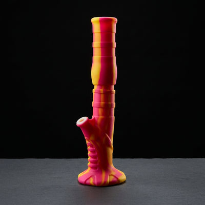 13" Silicone Bent Breakaway Straight Suction Bong in Pink Red Yellow