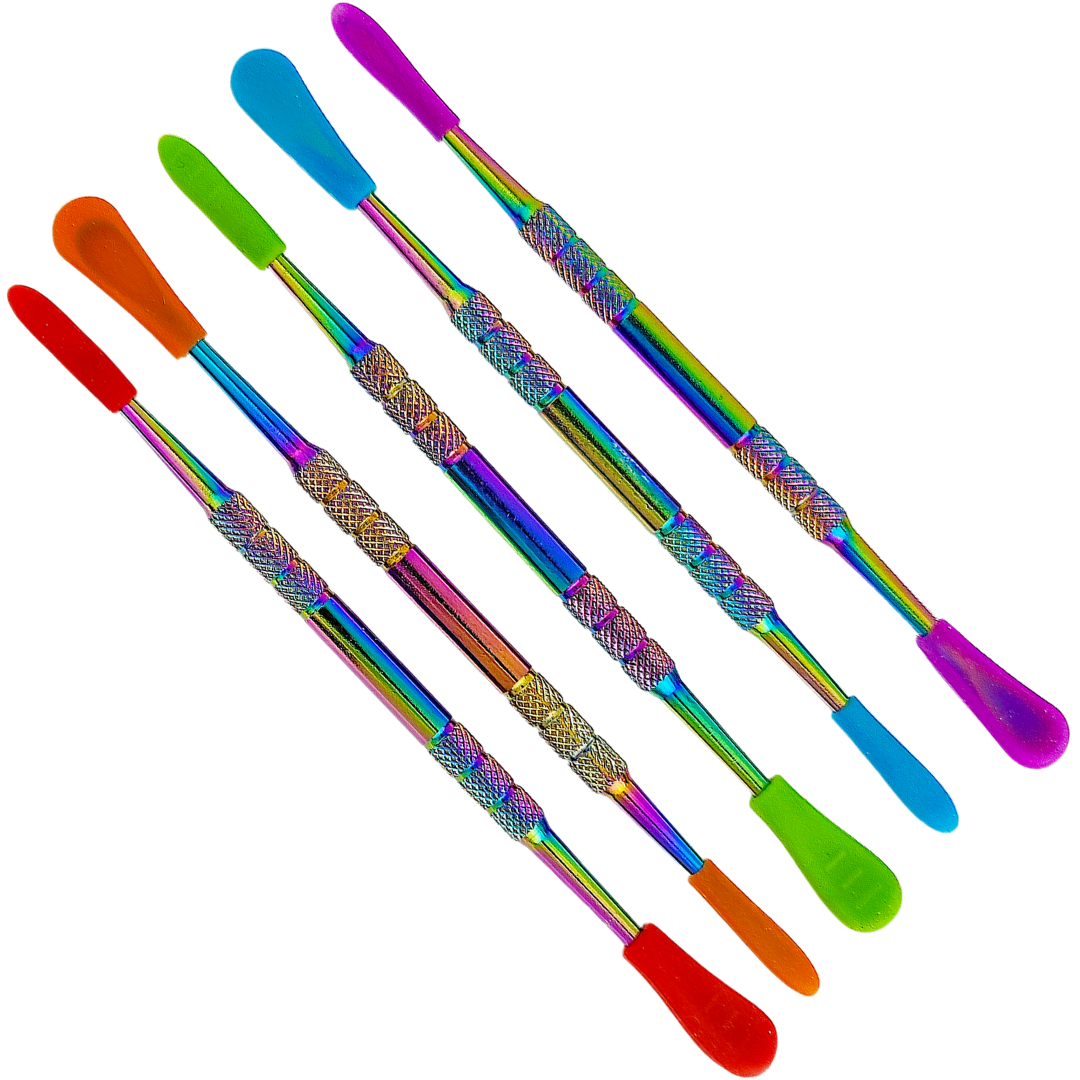 5″ IRIDESCENT STAINLESS STEEL DAB TOOL W/ SILICONE TIPS