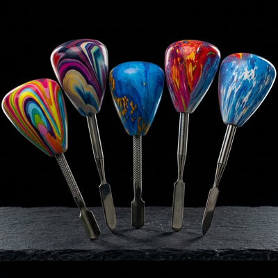 Editorial product photography on charcoal slate