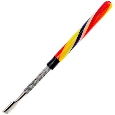 5" Color Line Swirl Glass Handle Stainless Steel Dab Tool - close-up view