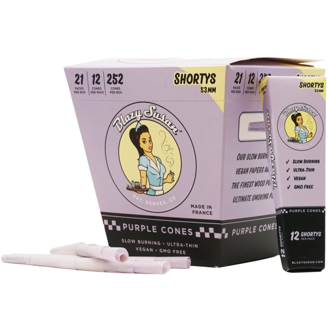 BLAZY SUSAN SHORTY 53MM PURPLE PRE ROLLED CONES | FULL BOX