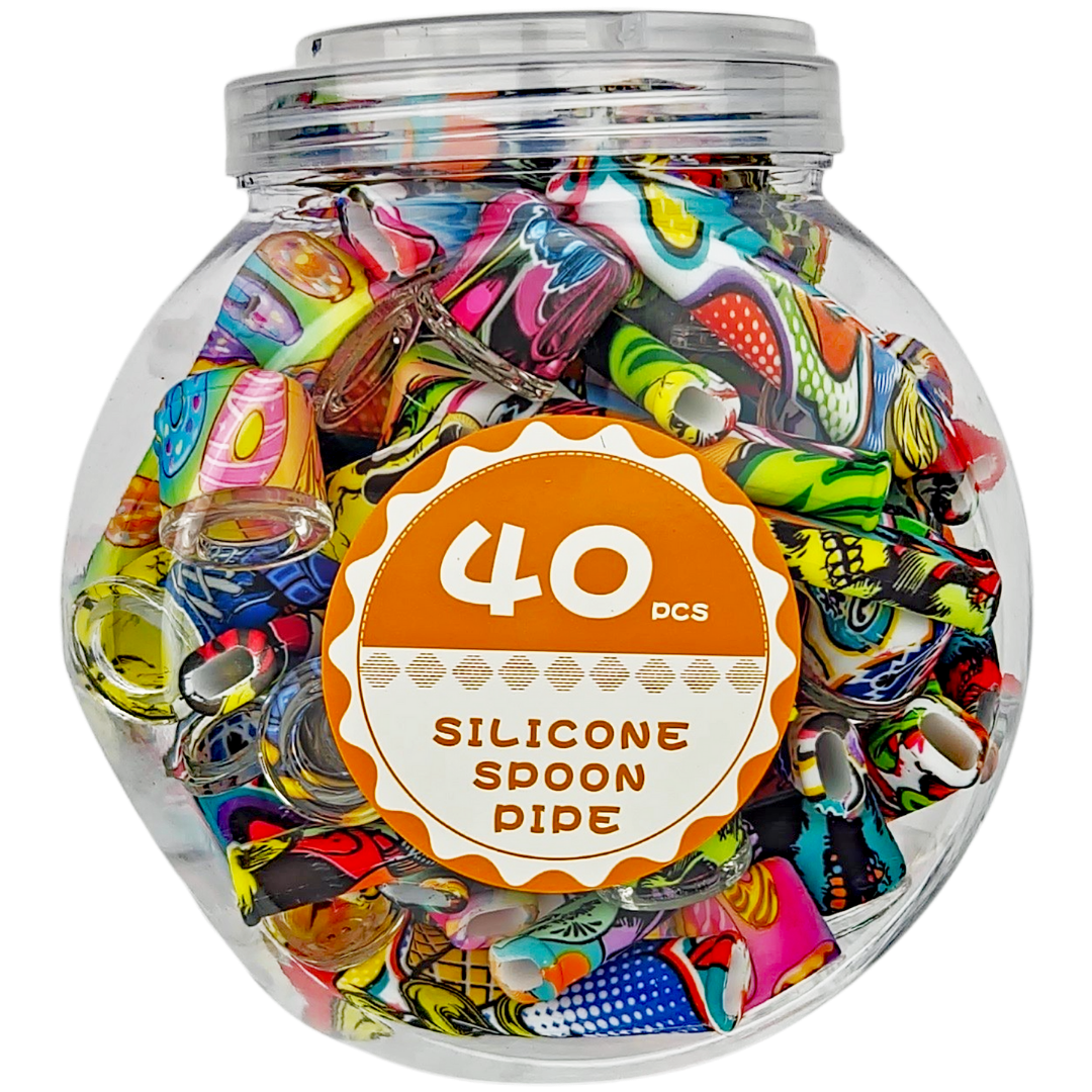 3.5″ SILICONE DECAL HAND PIPE W/ GLASS BOWL – 40CT JAR