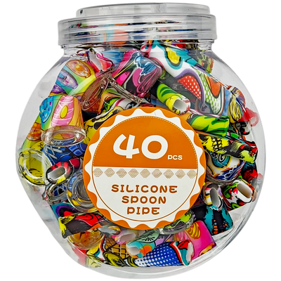 3.5″ SILICONE DECAL HAND PIPE W/ GLASS BOWL – 40CT JAR