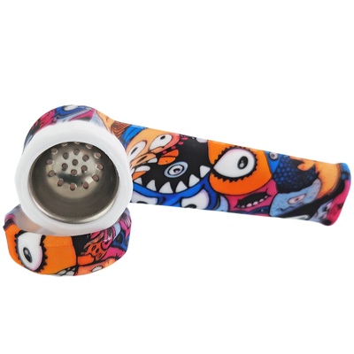 3.5″ Silicone Decal Hand Pipe w/ Metal Bowl & Lid