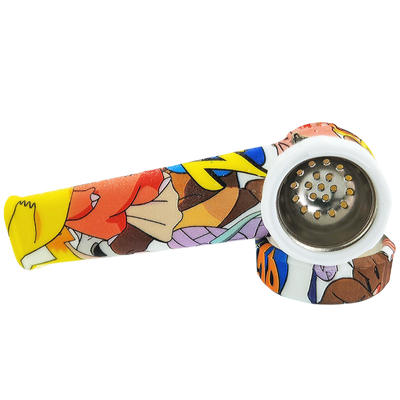 3.5″ Silicone Decal Hand Pipe w/ Metal Bowl & Lid