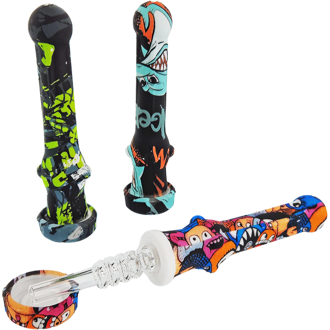 4.5″ SILICONE DECAL NECTAR STRAW W/ QUARTZ TIP