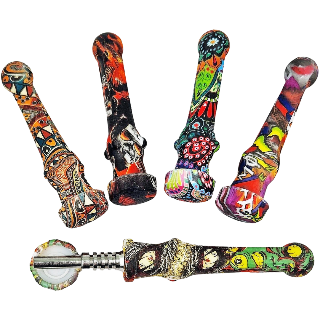 4.5″ SILICONE DECAL NECTAR STRAW W/ TITANIUM TIP