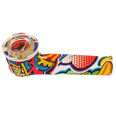 3.5″ Silicone Decal Hand Pipe w/ Glass Bowl