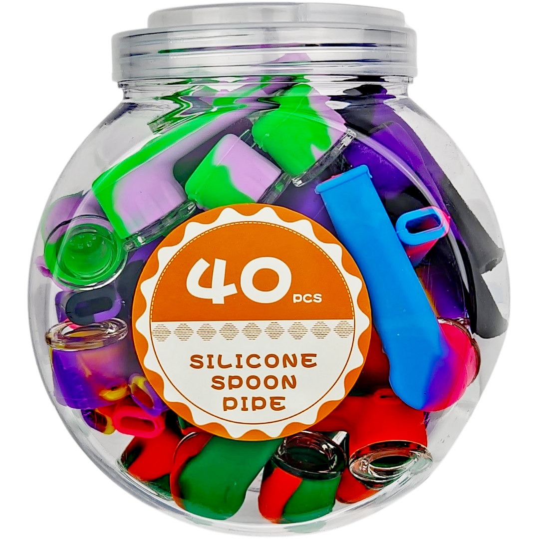 3.5″ SILICONE HAND PIPE W/ GLASS BOWL – 40CT JAR