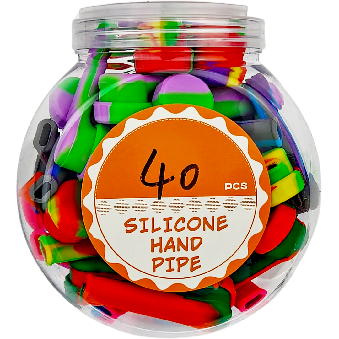 3.5″ SILICONE HAND PIPE W/ METAL BOWL & LID – 40CT JAR