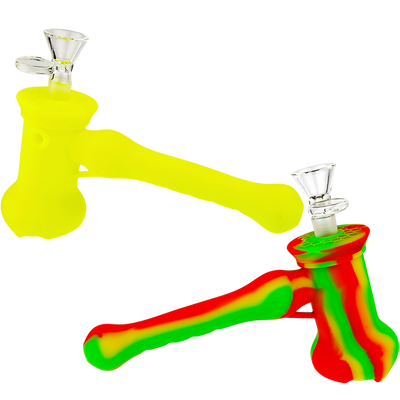 8″ SILICONE HAMMER BUBBLER W/ GLASS FLOWER BOWL