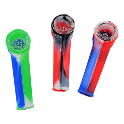 3.5″ Silicone Hand Pipe w/ Glass Flower Bowl
