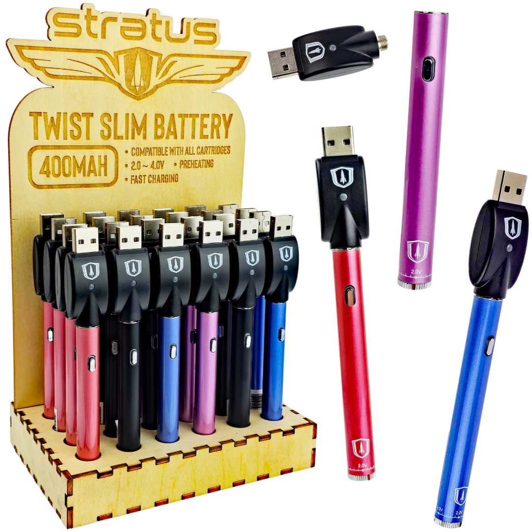 Stratus 400mah Twist Battery w/ USB + Wooden Display (24ct)