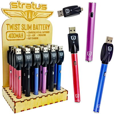 Stratus 400mah Twist Battery w/ USB + Wooden Display (24ct) - main product photo