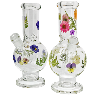 10" Pressed Flower Venetian Bubble Beaker Bong - Made in USA