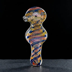 5.5" Cobalt Fume & Swirl Flat Body Hand Pipe on dark slate surface - Oil Slick Pad