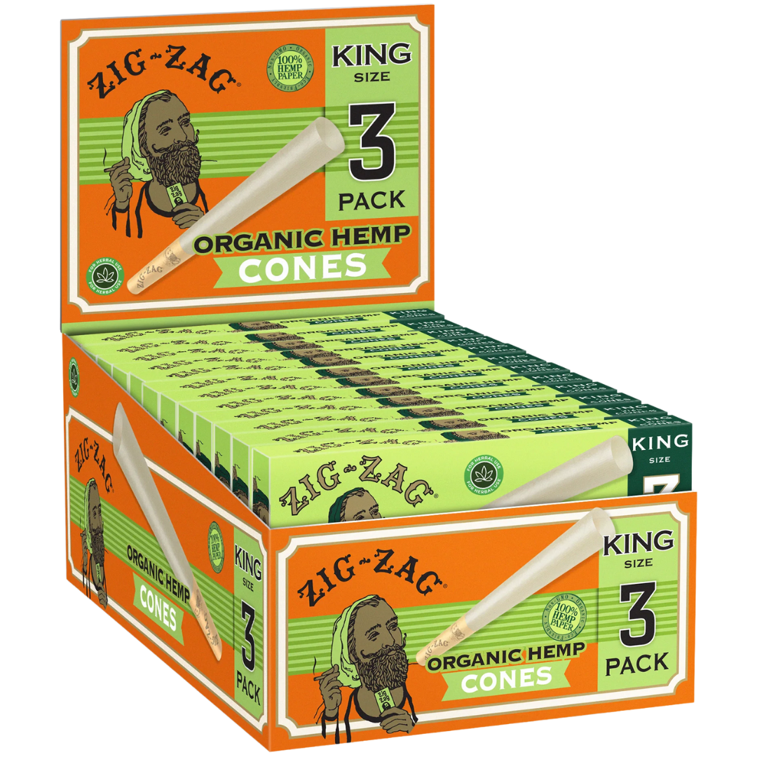 ZIG ZAG PAPER CONES ORGANIC HEMP KING – 3PK