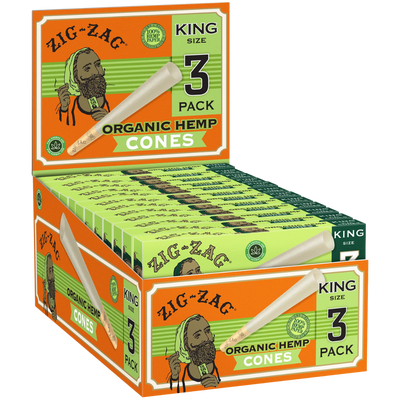 ZIG ZAG PAPER CONES ORGANIC HEMP KING – 3PK