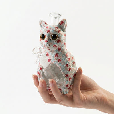 8.8" Cat Water Pipe with Printing | Glass + PVC
