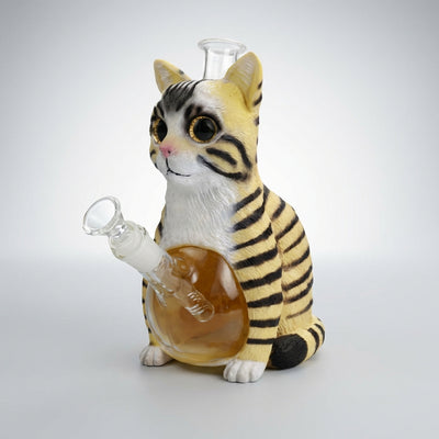 8.8" Tabby Cat Water Pipe | Glass + PVC