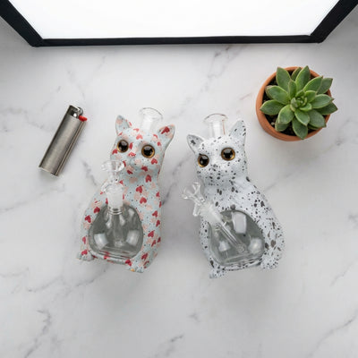 8.8" Cat Water Pipe with Printing | Glass + PVC