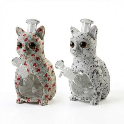 8.8" Cat Water Pipe with Printing | Glass + PVC