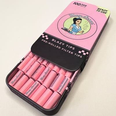 Blazy Susan Filter Tips, Tin Case, 100ct Pink Pre-Rolled, light background