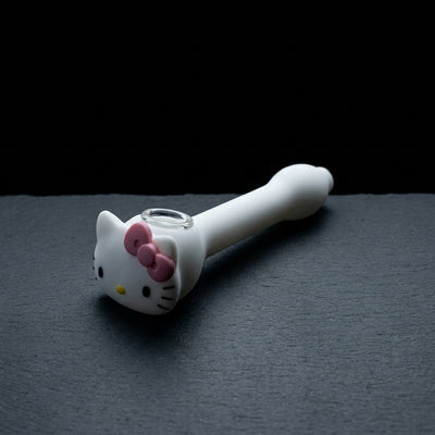 Bow Cat Big Hand Pipe on dark slate surface - Oil Slick Pad