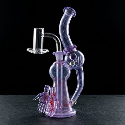Cove Glass Purple Hands Recycler Set on dark slate surface - Oil Slick Pad