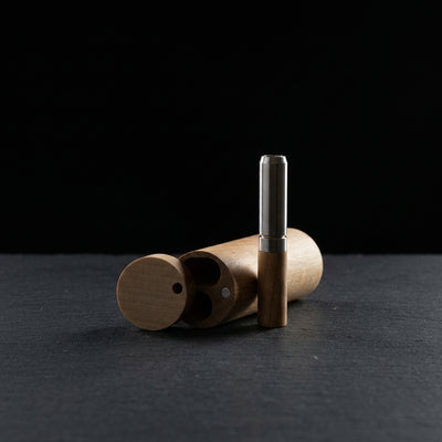 4″ Cylinder Wood Dugout – wood on dark slate surface - Oil Slick Pad