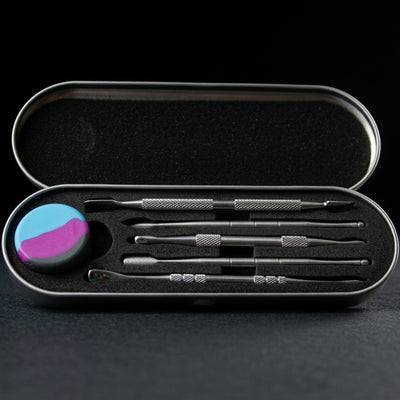 Dab Tool Travel Case on dark slate surface - Oil Slick Pad